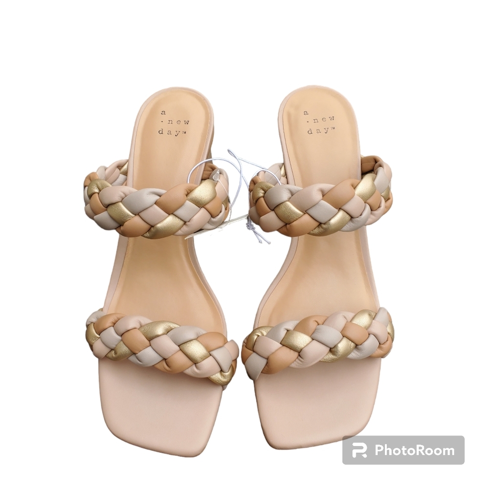 A New Day Basil Women's Slip On Sandals, 3" Heel Nude Ta